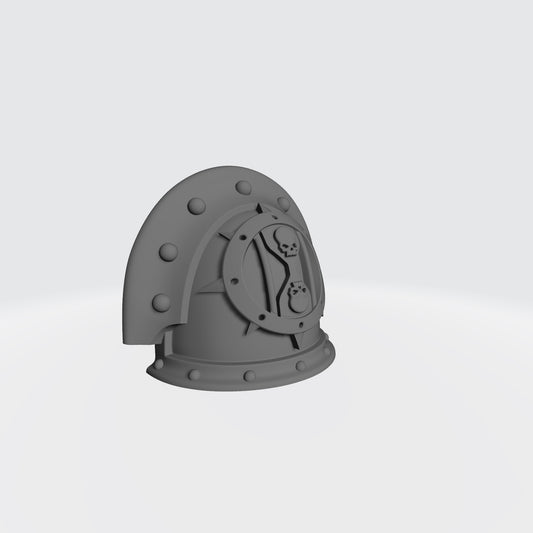 The iconography of the Dreadwing at the time of the Horus Heresy consisted of a stylised hourglass, a pair of skulls centered within, located on the top and the bottom of the hourglass. This central symbol was centered within an eight-pointed Iron Halo symbol.