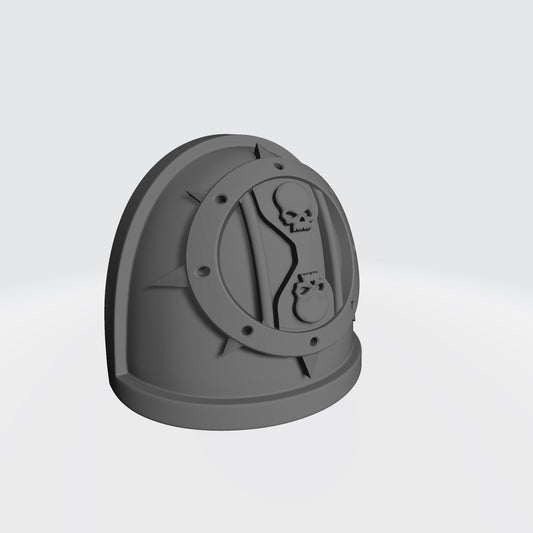 The iconography of the Dreadwing at the time of the Horus Heresy consisted of a stylised hourglass, a pair of skulls centered within, located on the top and the bottom of the hourglass. This central symbol was centered within an eight-pointed Iron Halo symbol.