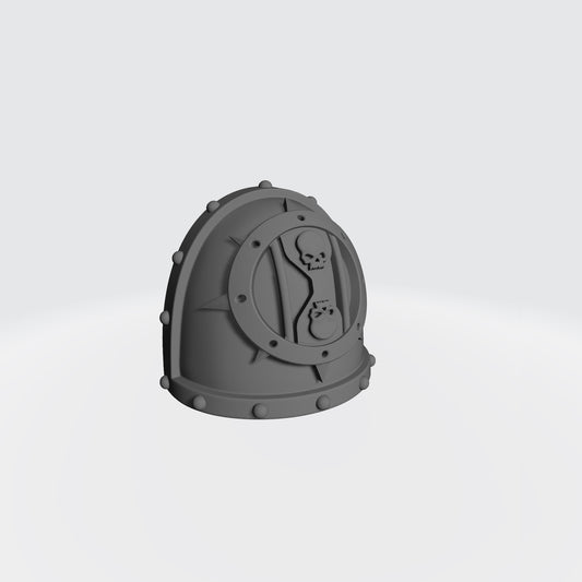 The iconography of the Dreadwing at the time of the Horus Heresy consisted of a stylised hourglass, a pair of skulls centered within, located on the top and the bottom of the hourglass. This central symbol was centered within an eight-pointed Iron Halo symbol.