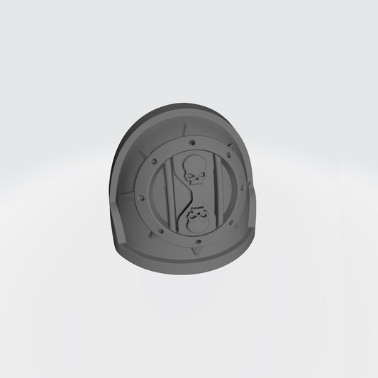 The iconography of the Dreadwing at the time of the Horus Heresy consisted of a stylised hourglass, a pair of skulls centered within, located on the top and the bottom of the hourglass. This central symbol was centered within an eight-pointed Iron Halo symbol.