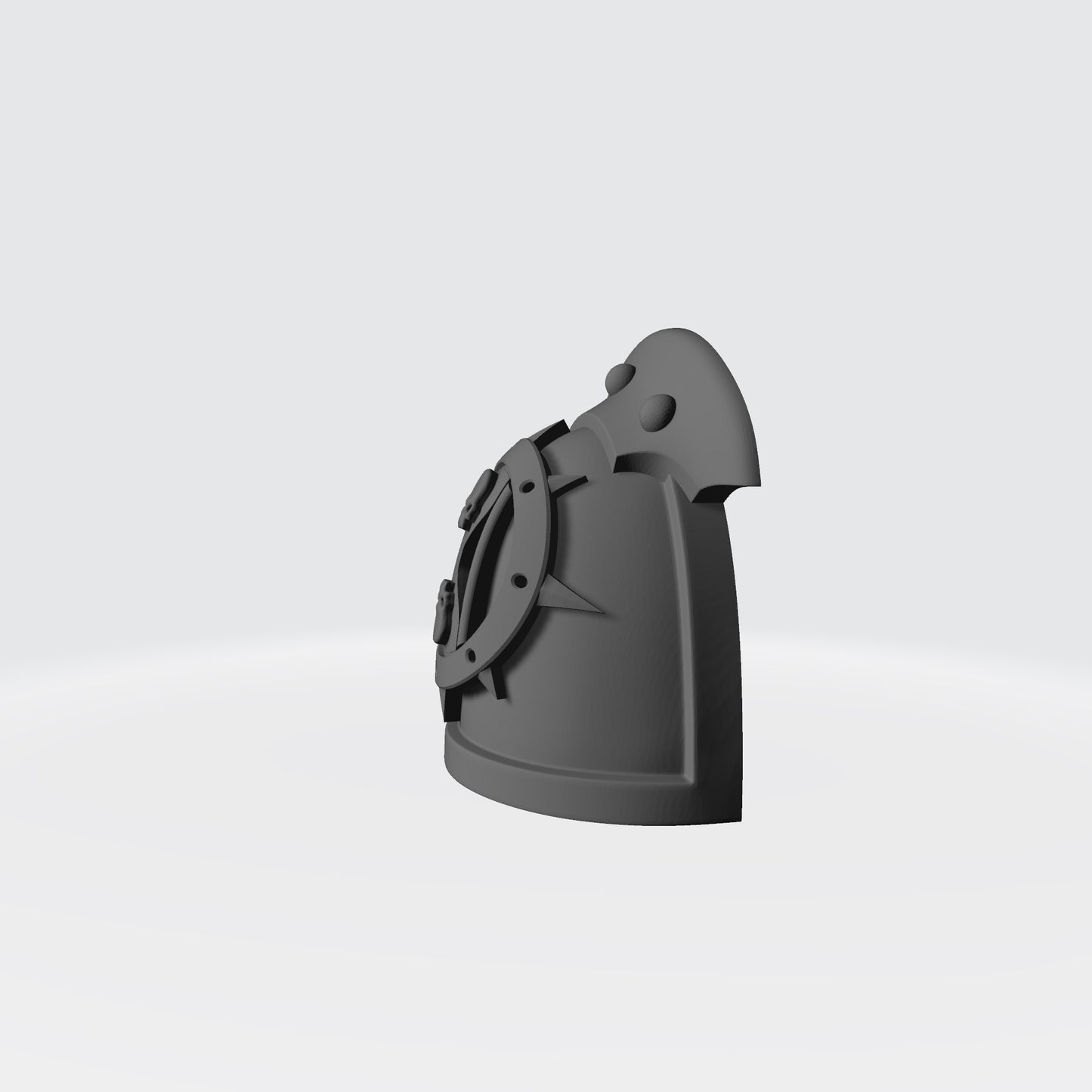The Dreadwing MKIII Shoulder Pad Gen: 3 Pauldron 3 Quarter Studded (with Rivets) Sword Breaker Left Shoulder is compatible with the Dark Angels Legion JoyToy 1:18th Scale Space Marines*, from the Heresy era. Left Angle