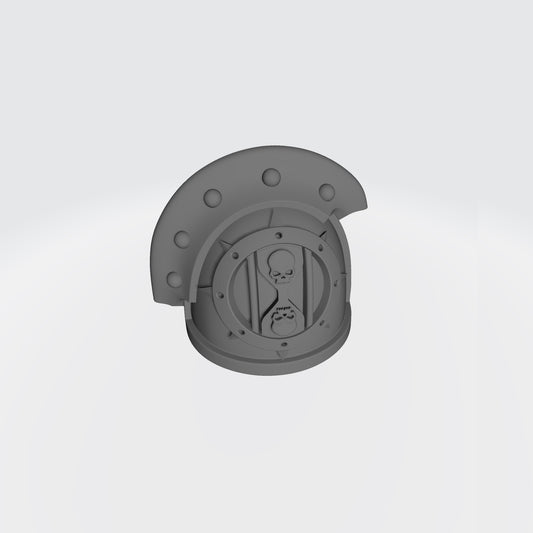 The 18th Scale Dreadwing MKIII Shoulder Pad Gen: 3 Pauldron 3 Quarter Studded with Rivets on the Sword Breaker Left Shoulder is compatible with the Dark Angels Legion JoyToy Space Marines*, from the Heresy era.