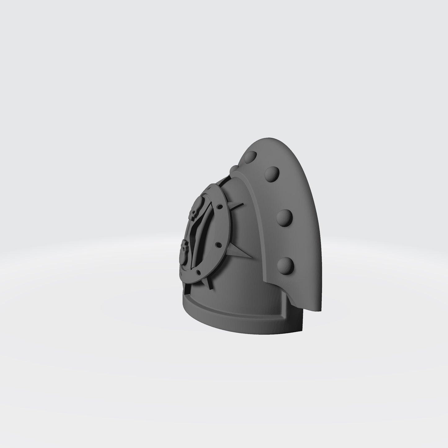 The Left Angle of the Dreadwing MKIII Shoulder Pad Gen: 3 Pauldron Full Sword Breaker Studded Rivets is compatible with the Dark Angels Legion JoyToy 1:18th Scale Space Marines*, from the Heresy era.