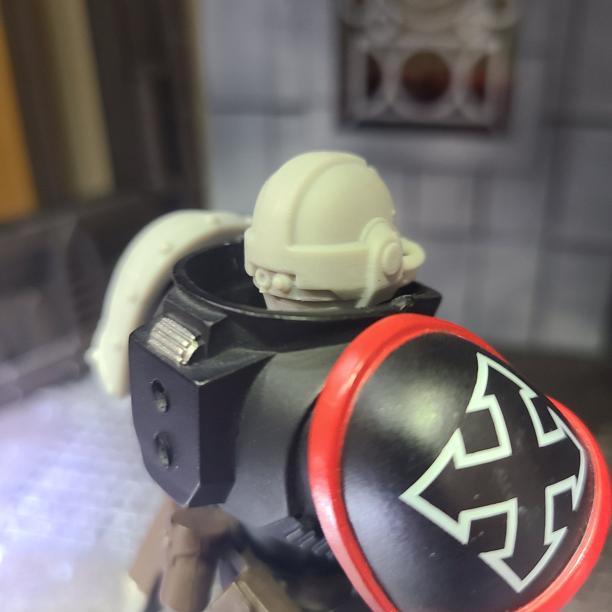 Grey Knight Helmet with Skull and Two Tubes for JoyToy Loyalist Marine Action Figures Custom 1:18th Scale Parts