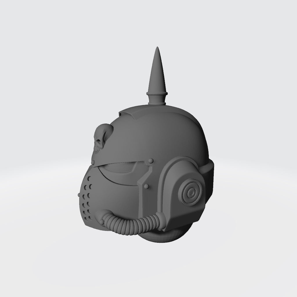 Knight Helmet with Skull, Single Hose and Spike: Demon Slayer Head Swaps for JoyToy Space Marine Action Figures Custom 1:18th Scale Parts