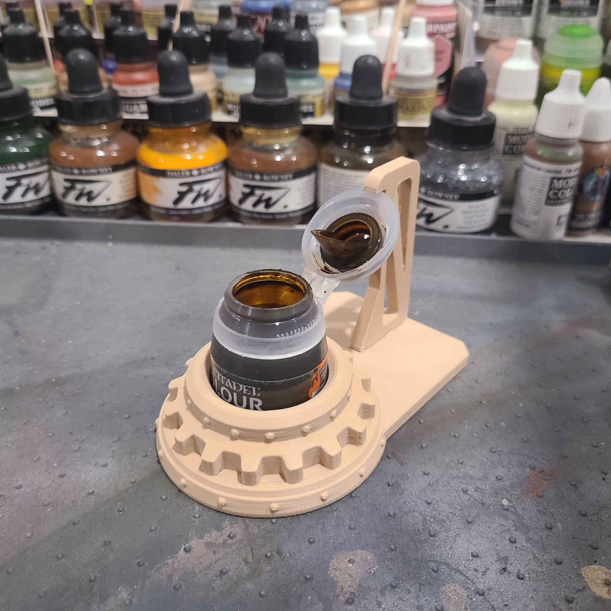 Custom Mechanical Gear Paint Pot Holder with Lid Holder for Citadel Paints