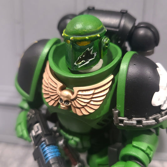Draco Legion Mark II Helmet with Chapter Iconography Embedded in Left Grill for JoyToy Grimdark Marine Action Figures Custom 1:18th Scale Parts
