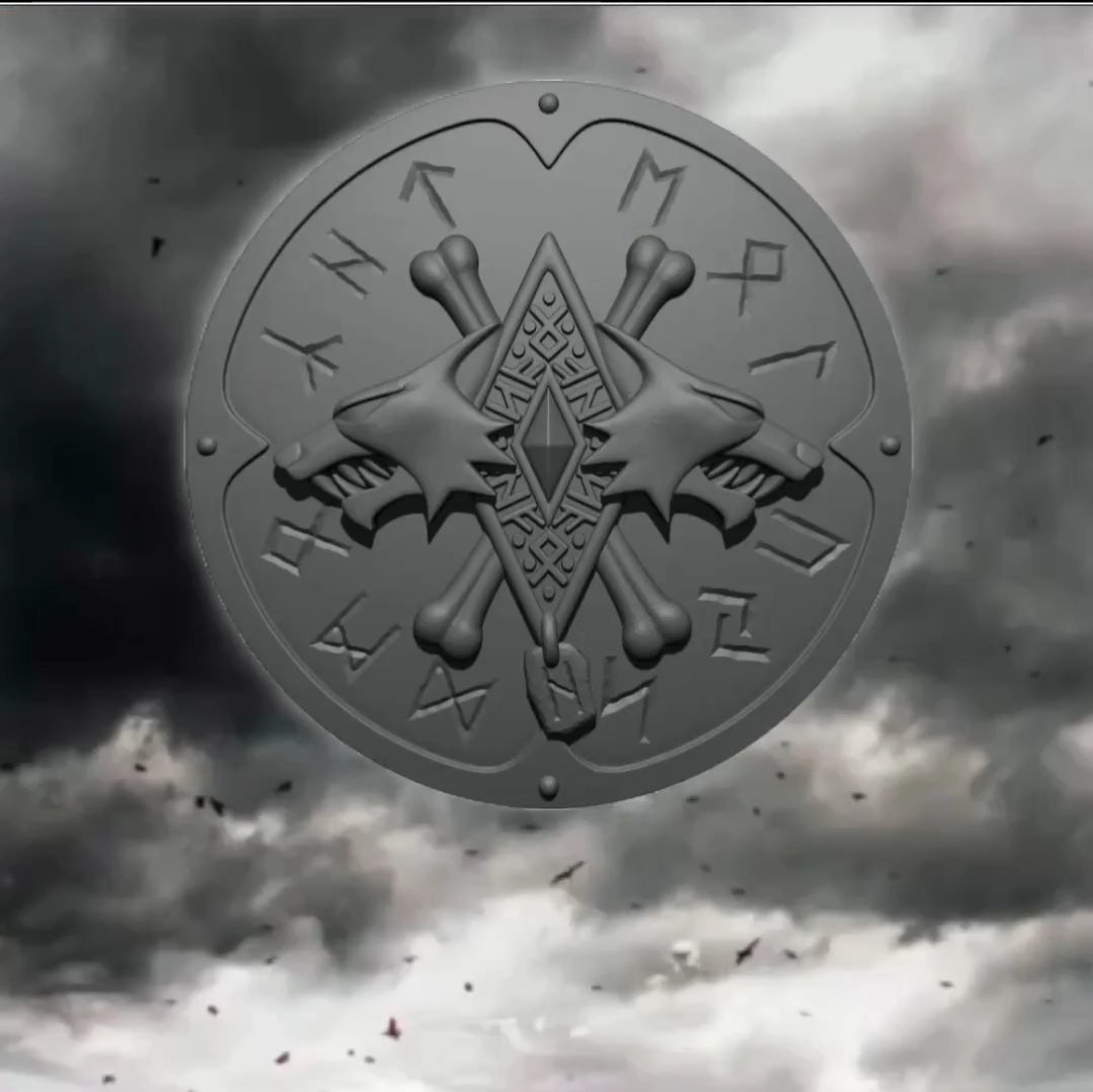 Space Wolf Double Wolf Round Shield with Runes for JoyToy Grimdark Battle Brother