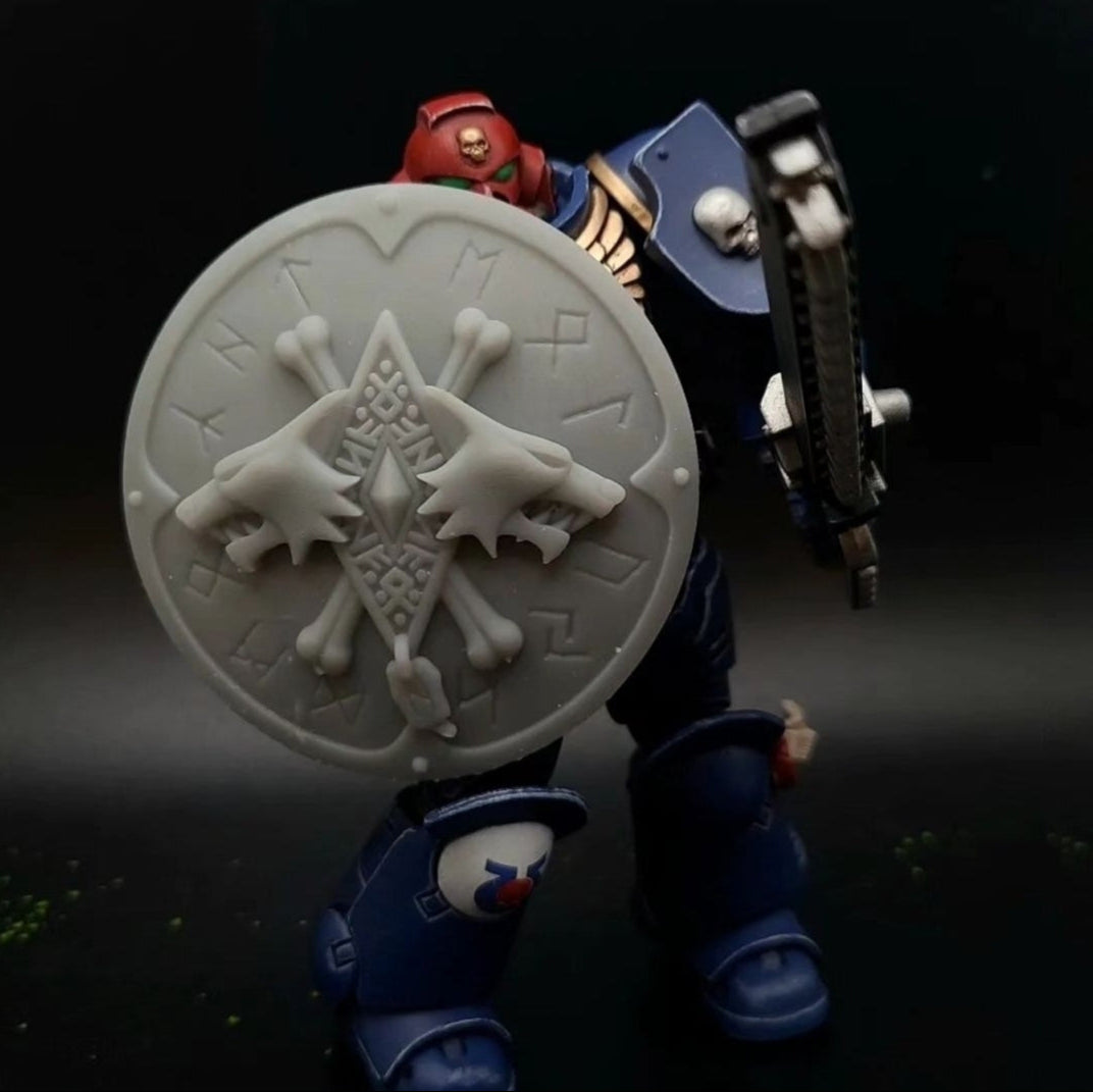 Space Wolf  Double Wolf Round Shield with Runes for JoyToy Grimdark Battle Brother Action Figures