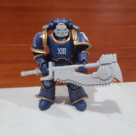 Custom Ultramarine with a Great Two-Handed Chain Axe for JoyToy Space Marine Action Figures