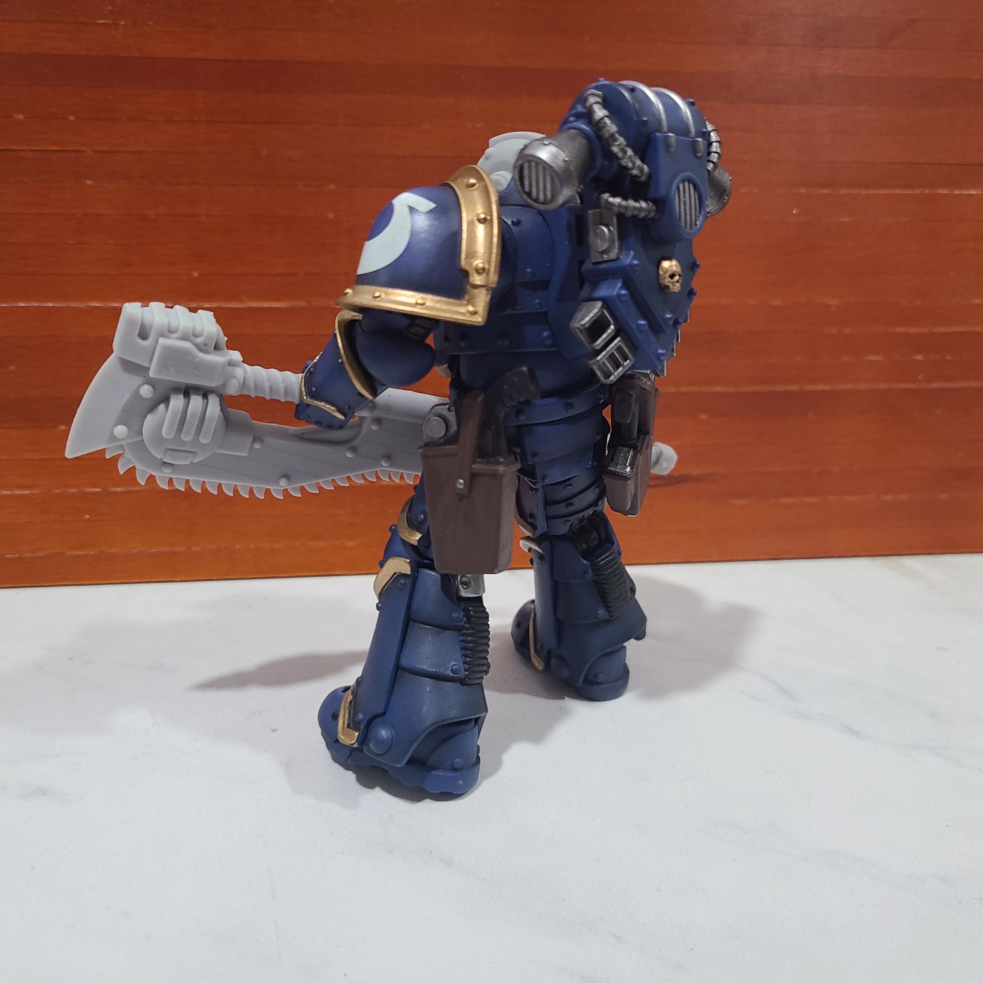 Custom Ultramarine with a Great Two-Handed Chain Axe for JoyToy Space Marine Action Figures