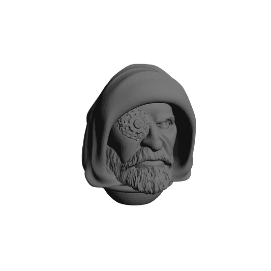 Tech Engineer Warrior Priest Veteran Hood with Cyber Right Eye Head Swap Compatible with JoyToy 1:18 Scale Armored Action Figures Custom Resin Head Swap