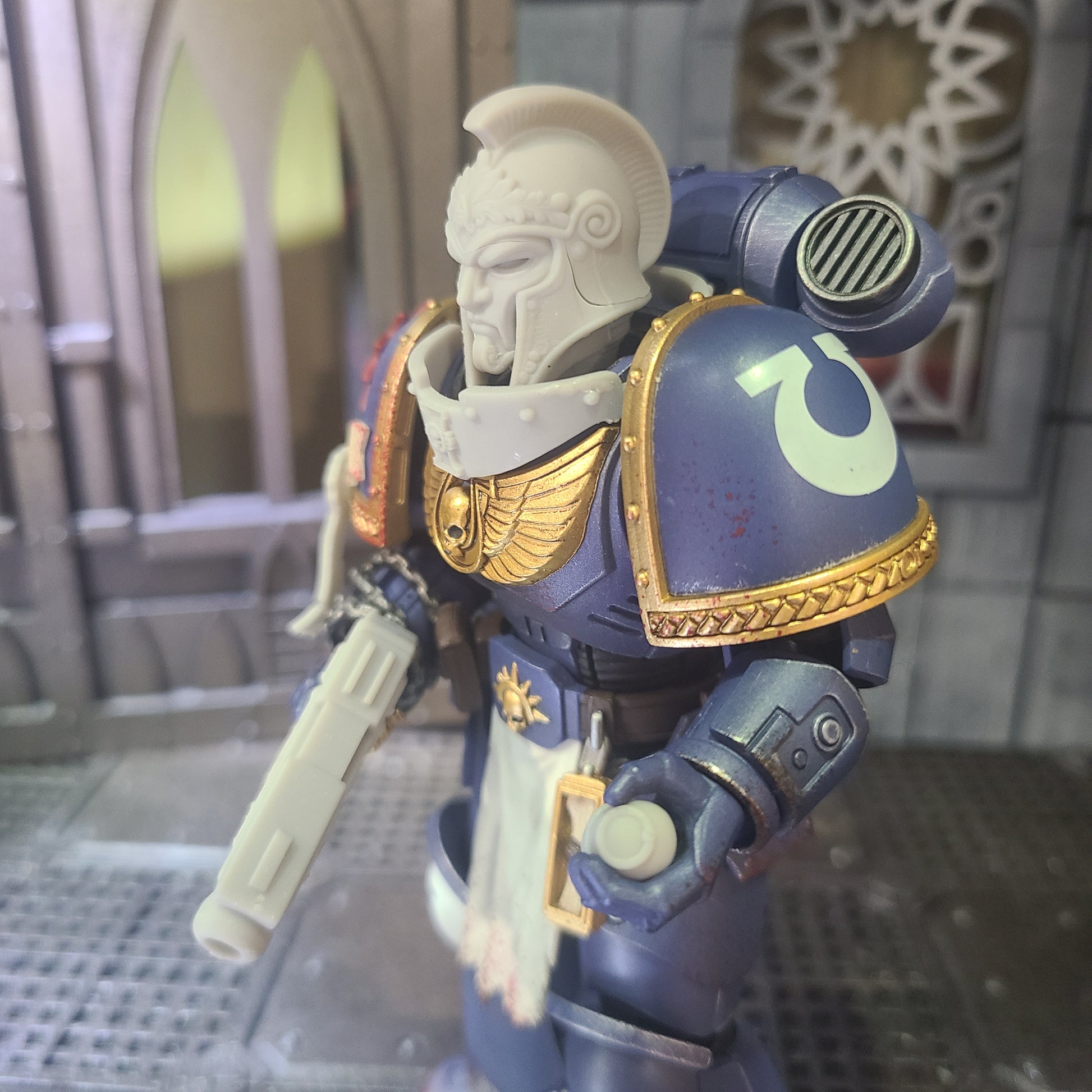 Ultramarines Legion Helmet Ancient Face Space Marine 2 for JoyToy Loyalist Marine Action Figure Custom 1:18th Scale Head