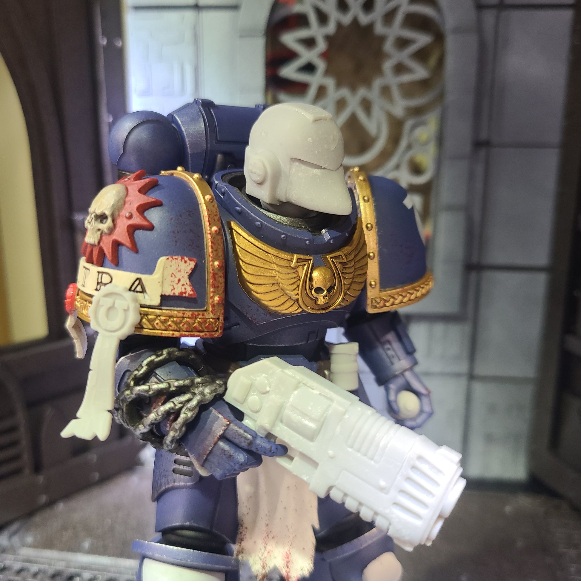 Retributors Chapter MKVI Helmet for JoyToy SM2 Sized Loyalists Marine Action Figures Custom 1:18th Scale Head Swap