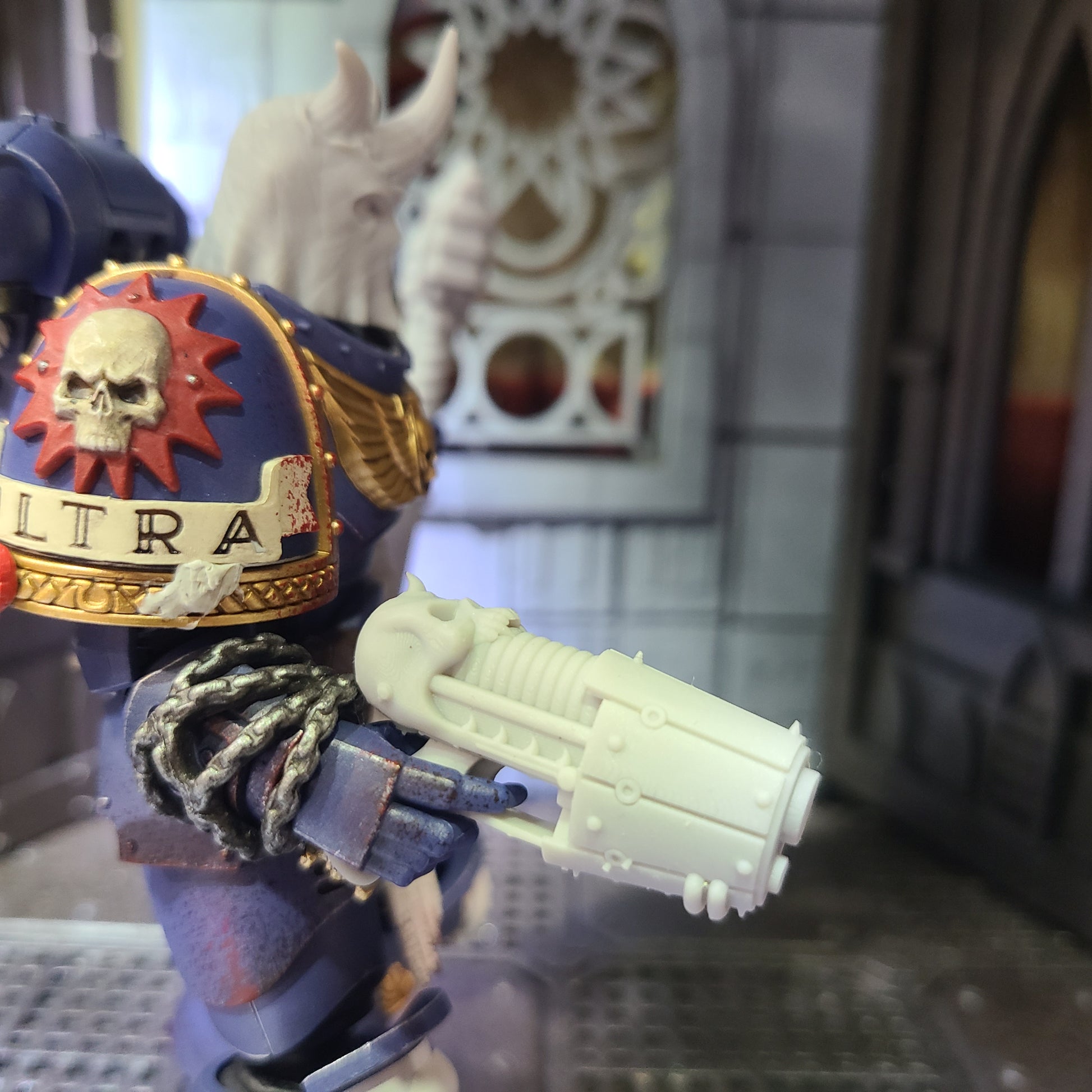 Kharne Plasma Pistol with Skull for JoyToy Space Marine Action Figures Custom 1:18th Scale Parts
