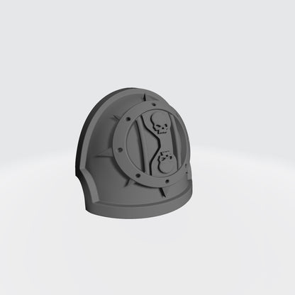 The 18th Scale Armory Dreadwing MKX Shoulder Pad Gen: 10 Pauldron Notched (Stealth) is compatible with the Dark Angels Legion JoyToy Space Marines*, from the Heresy era.