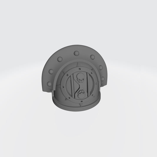 The 18th Scale ARmory Dreadwing MKIII Shoulder Pad Gen: 3 Pauldron Full Sword Breaker Studded Rivets is compatible with the Dark Angels Legion JoyToy Space Marines*, from the Heresy era.