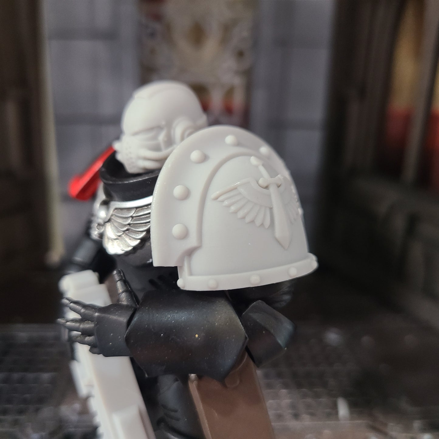 The 18th Scale Armory Dark Angels MKIII Shoulder Pad Gen: 3 Pauldron are compatible with the Dark Angels Legion JoyToy Space Marines*, from the Heresy era.