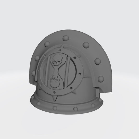 The 18th Scale Armory Dreadwing MKIII Shoulder Pad Gen: 3 Pauldron Full Sword Breaker Studded Double Rivets is compatible with the Dark Angels Legion JoyToy Space Marines*, from the Heresy era.