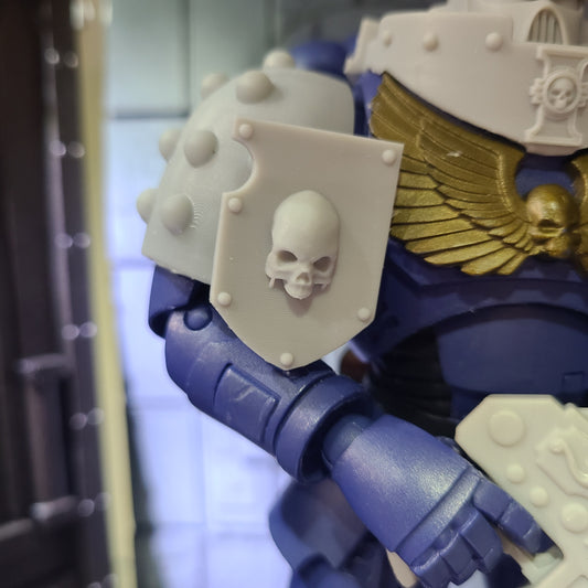 Mortifactors Chapter Shoulder Pad Heraldry Ver: 1R with Skull for JoyToy Loyalist Marine Action Figure Custom 1:18th Scale Shield