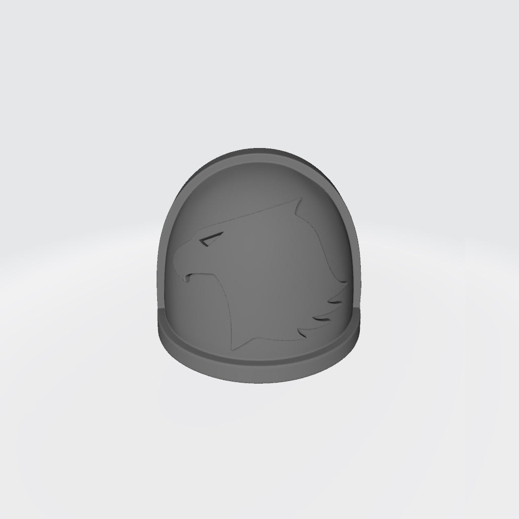 A gray unpainted resin shoulder pad for JoyToy 1/18 Scale Space Marine action figures, featuring detailed mold lines.