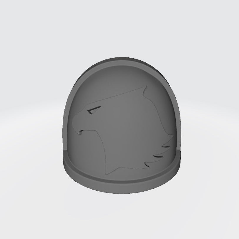 A gray unpainted resin shoulder pad for JoyToy 1/18 Scale Space Marine action figures, featuring detailed mold lines.