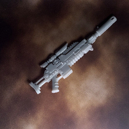 A 1:18 scale model of the Mark III Shrike Sniper Rifle, designed for JoyToy's Space Marine action figures.