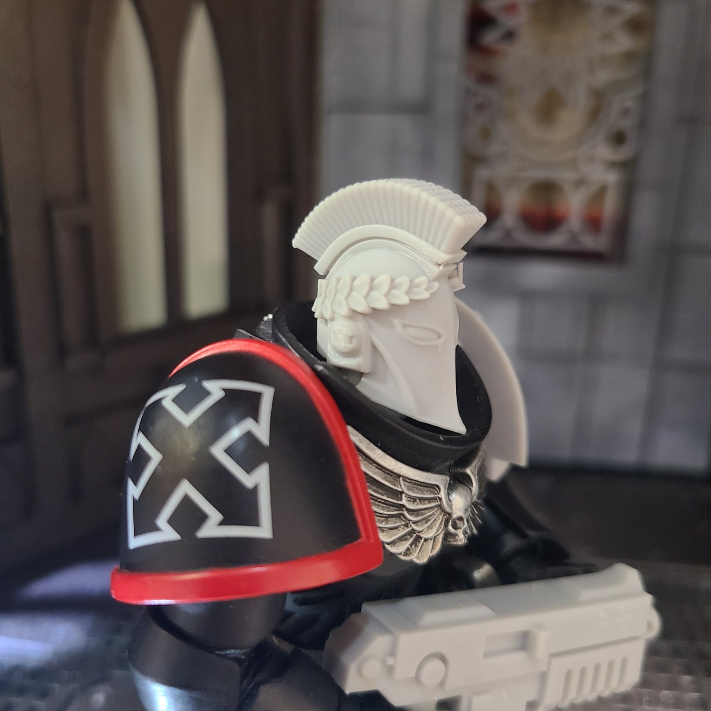 Minotaurs Chapter Helmet with Laurel and Crest for JoyToy Loyalist Marine Action Figure Custom 1:18th Scale Head