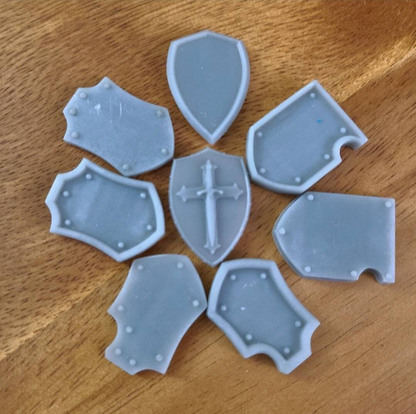 Custom 1:18 scale shoulder pad heraldry shield for JoyToy action figure customization.