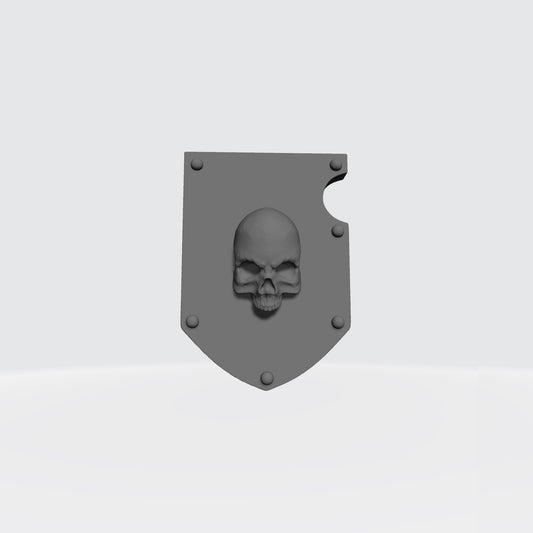 Skull Shoulder Pad Shield Heraldry Version 1 custom resin pauldron accessory compatible with JoyToy 1:18 scale armored action figures.