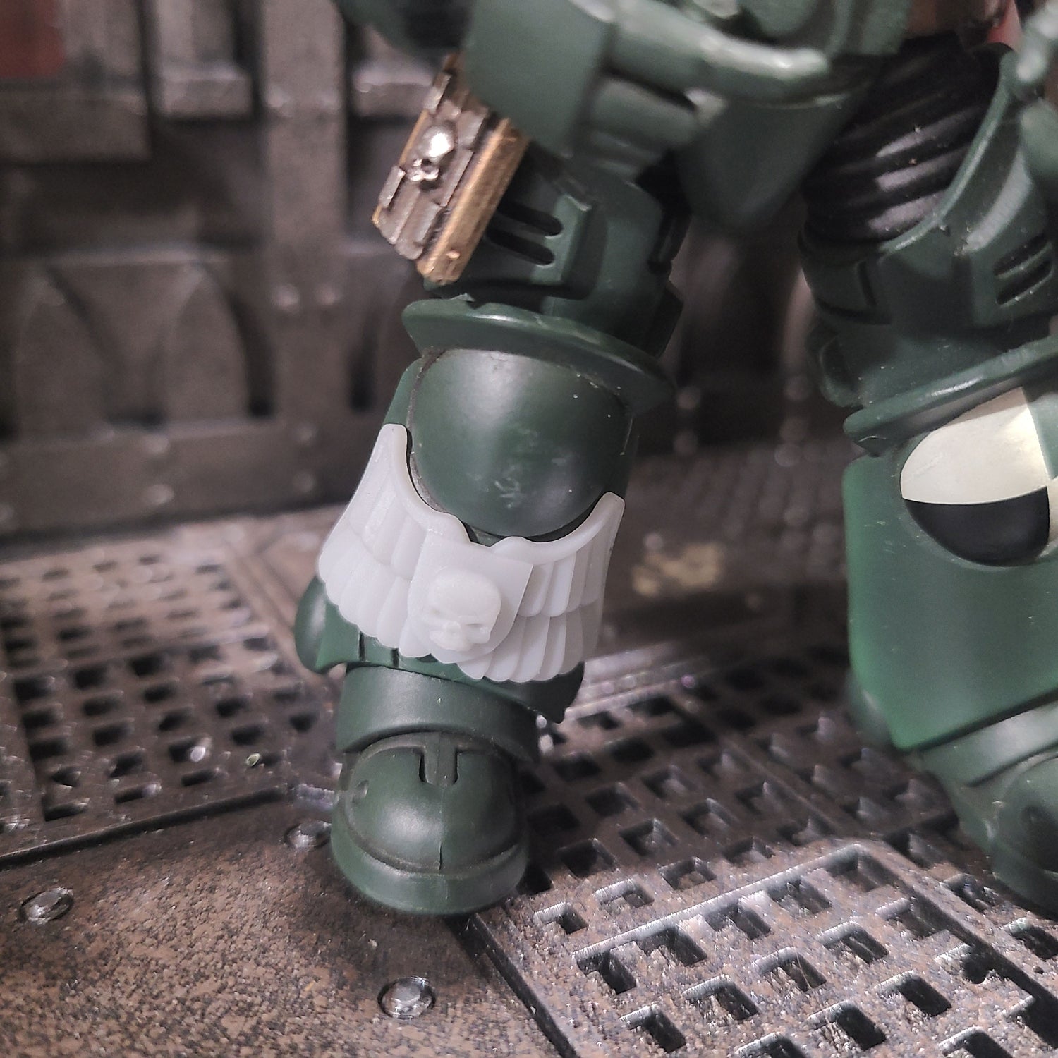Captain Skull Shin Guard Decal custom resin insignia designed to fit JoyToy 1:18 scale armored action figures.