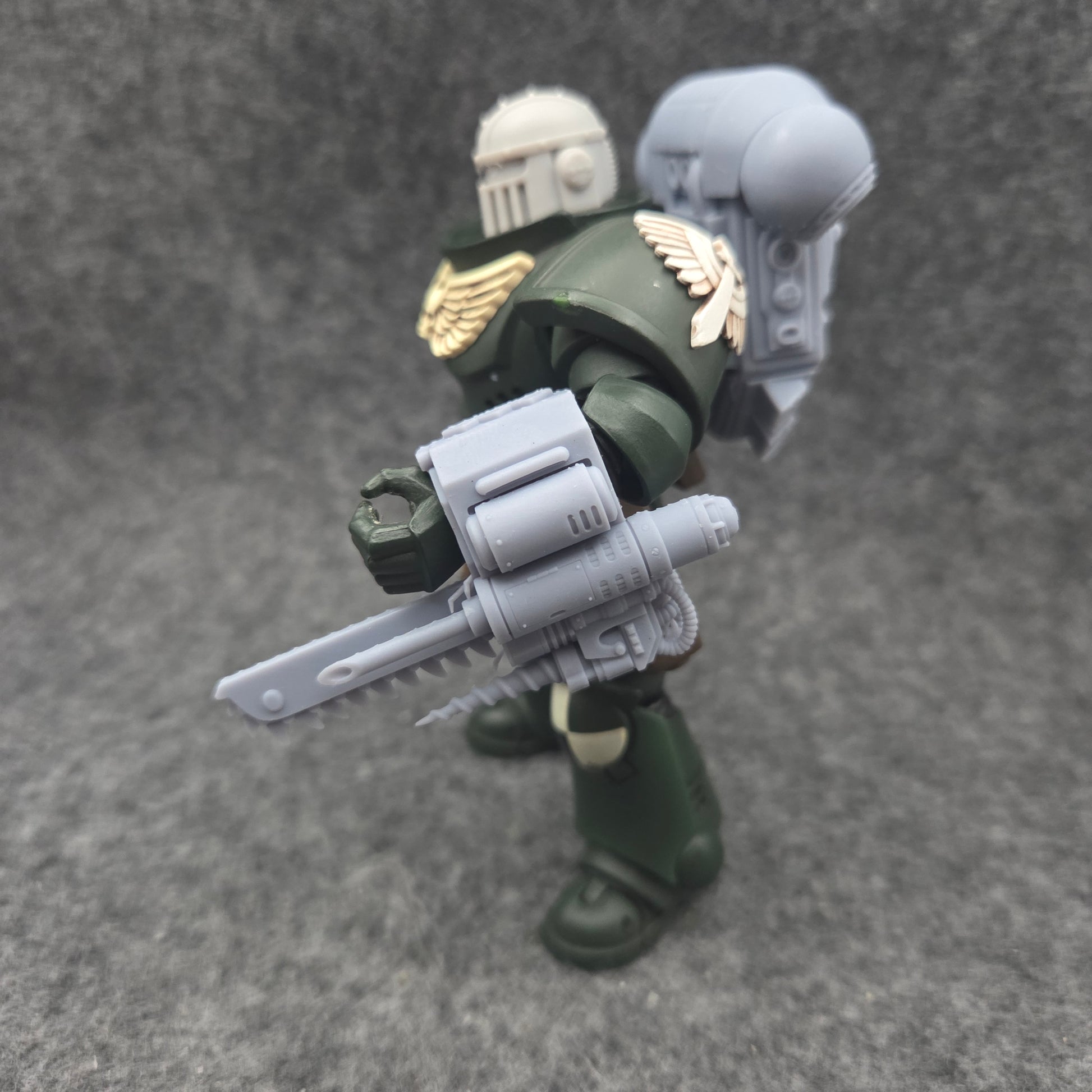 Combat Medic Servo Gauntlet with Chainblade custom resin accessory compatible with JoyToy 1:18 scale armored action figures for painting, customization, and display.