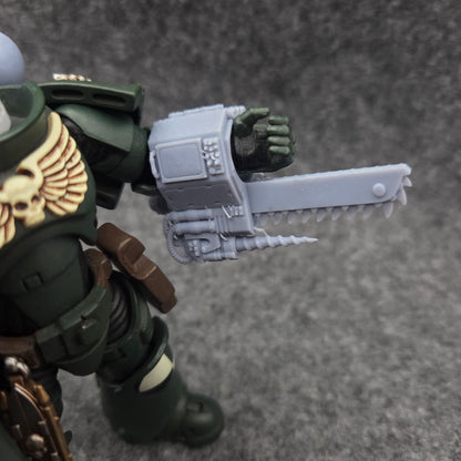 Combat Medic Servo Gauntlet with Chainblade custom resin accessory compatible with JoyToy 1:18 scale armored action figures for painting, customization, and display.