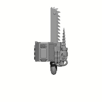 Combat Medic Servo Gauntlet with Chainblade custom resin accessory compatible with JoyToy 1:18 scale armored action figures for painting, customization, and display.