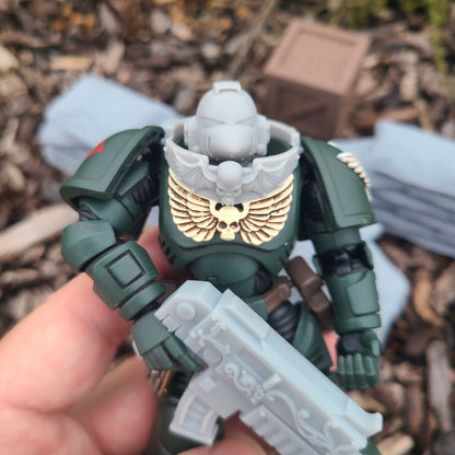 Night Terrors Warrior Order Skull and Wings Gorget custom resin neck armor compatible with JoyToy 1:18 scale armored action figures.