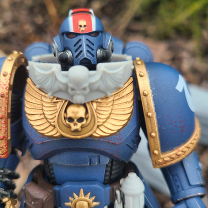Night Terrors Warrior Order Skull and Wings Gorget custom resin neck armor compatible with JoyToy 1:18 scale armored action figures.