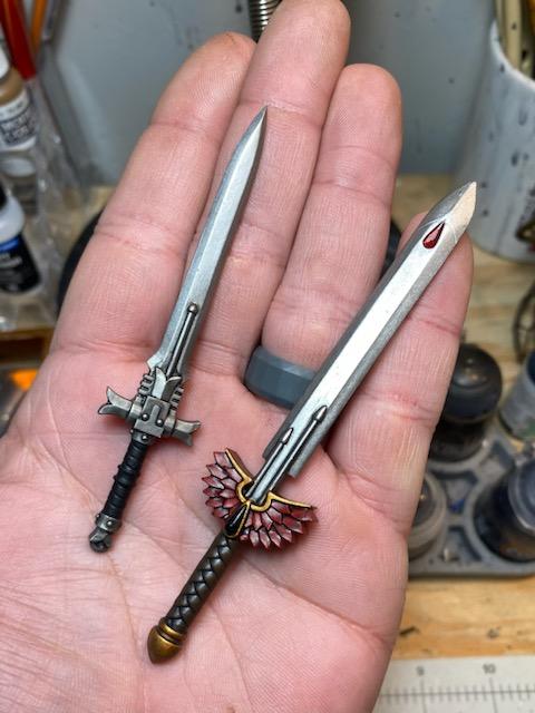 Sanguis Warrior Order Blood Drop Energy Sword with Wings custom resin weapon designed to fit JoyToy 1:18 scale armored action figures.