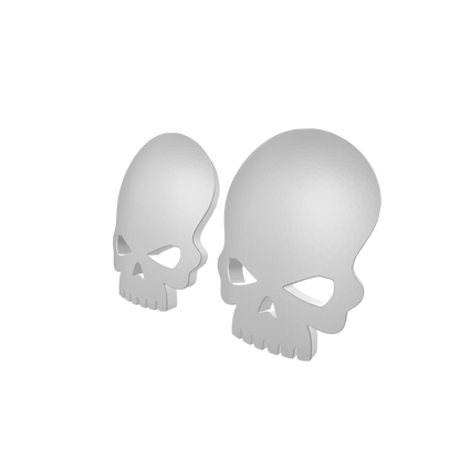 Two Skull knee pad decals in custom resin compatible with JoyToy 1:18 scale armored action figures.