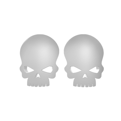 Two Skull knee pad decals in custom resin compatible with JoyToy 1:18 scale armored action figures.