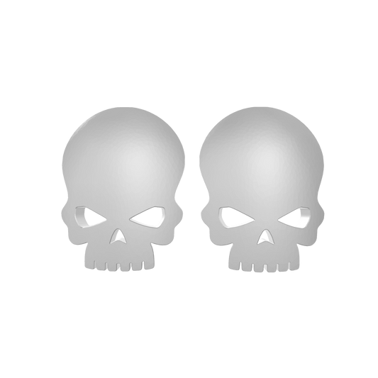 Two Skull knee pad decals in custom resin compatible with JoyToy 1:18 scale armored action figures.