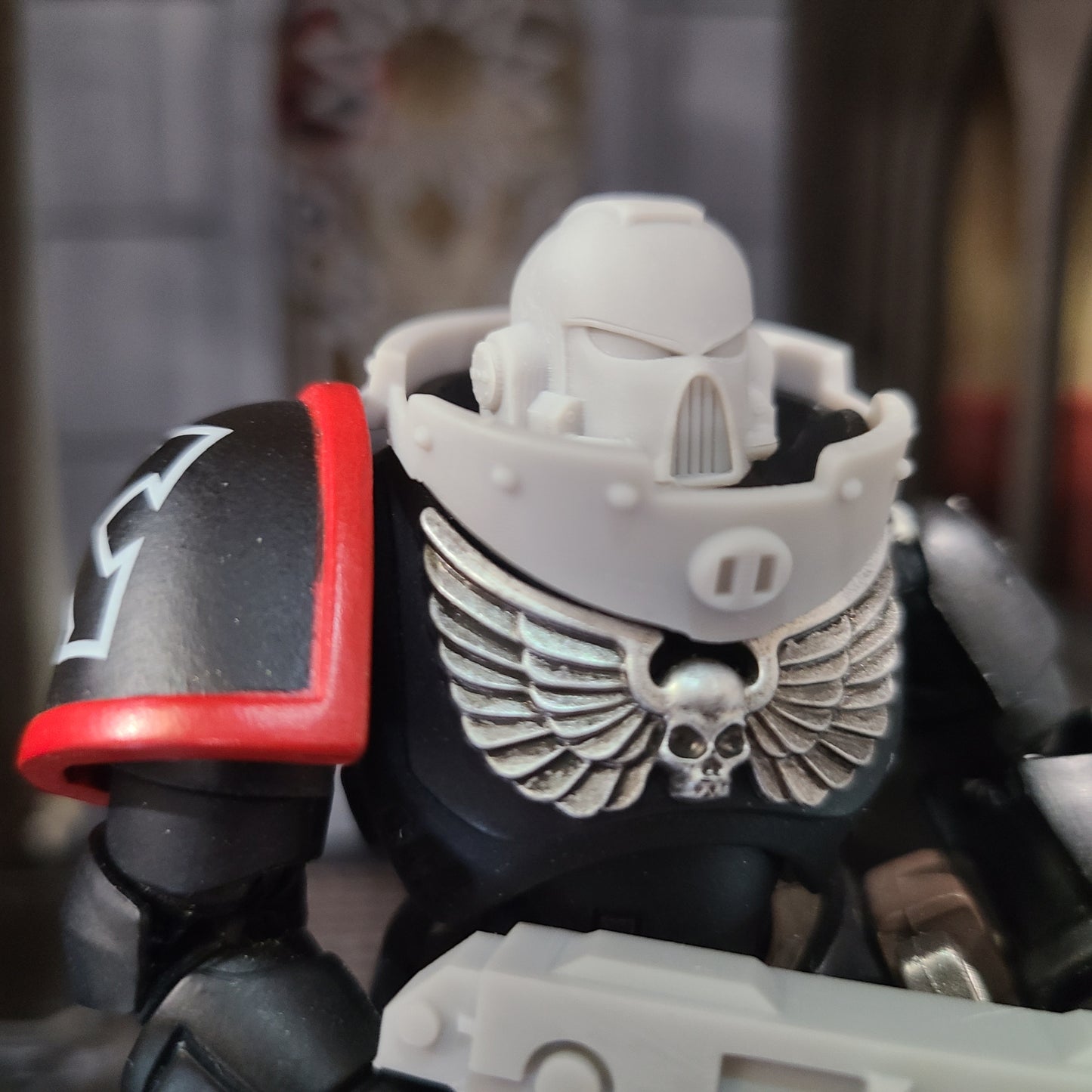 Veteran Warrior Gorget Armor with Grill and Rivets custom resin neck armor compatible with JoyToy 1:18 scale armored action figures.
